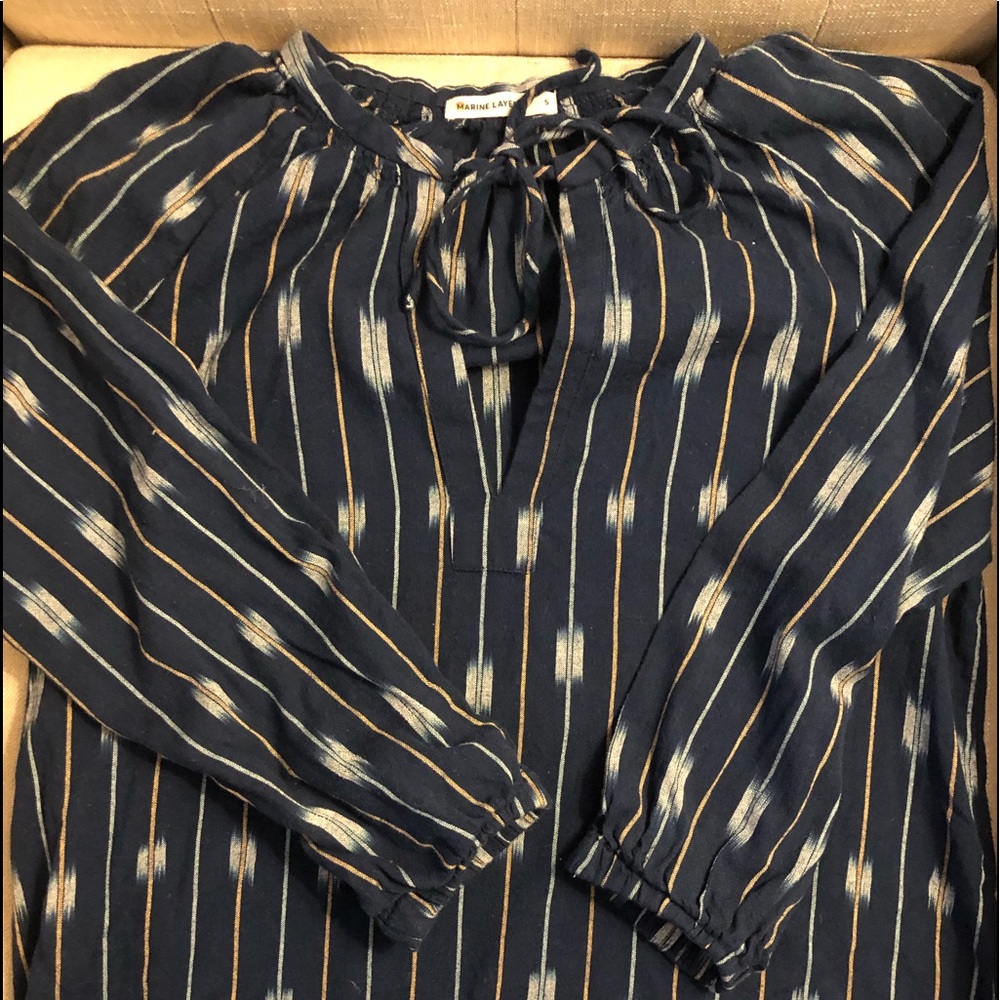 Marine Layer NWOT Blue Ikat 3/4 sleeve blouse